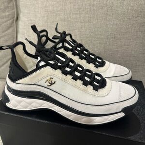 Chanel White and Black Sneakers